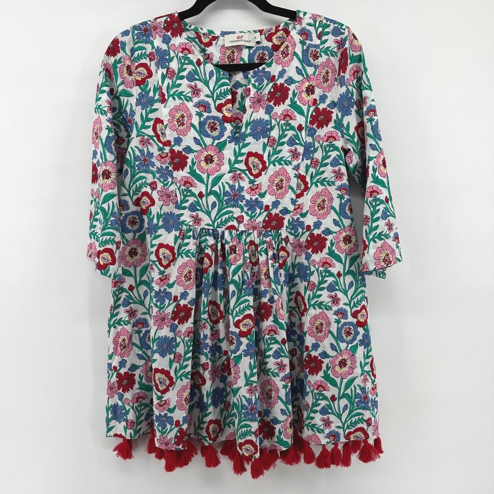 Vineyard Vines Girls Floral Tassel Hem Dress Multicolor Size M 7C000036